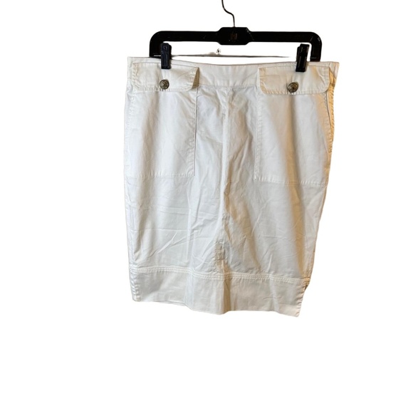 Les Copains White Knee Length Button Pocket Straight Cotton Skirt Womens US 14 - Picture 1 of 7